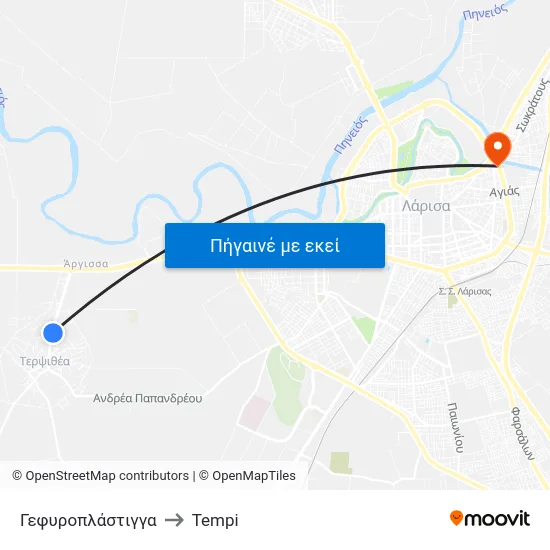Γεφυροπλάστιγγα to Tempi map