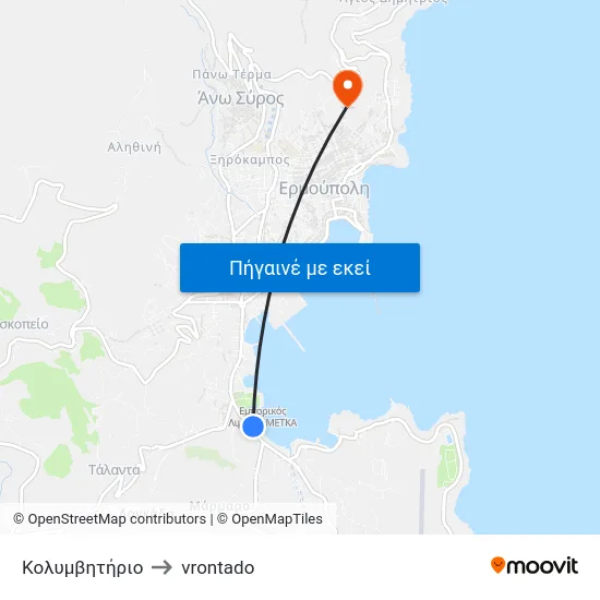 Κολυμβητήριο to vrontado map