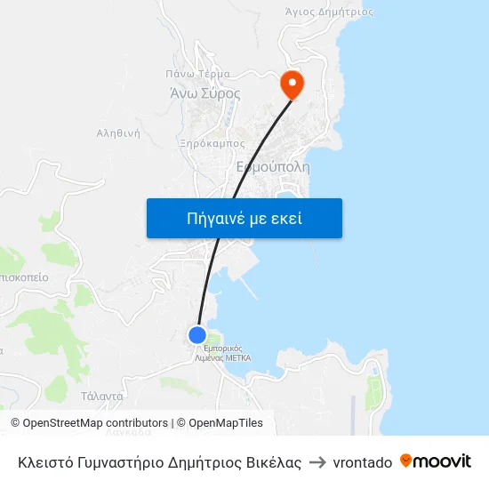 Κλειστό Γυμναστήριο Δημήτριος Βικέλας to vrontado map