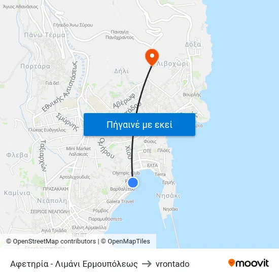 Αφετηρία - Λιμάνι Ερμουπόλεως to vrontado map