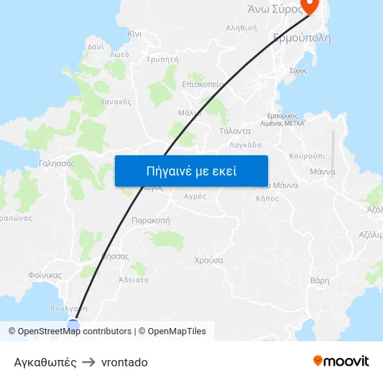 Αγκαθωπές to vrontado map