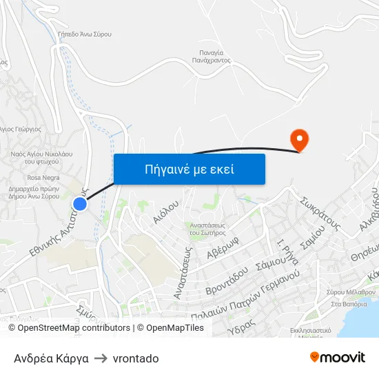 Ανδρέα Κάργα to vrontado map