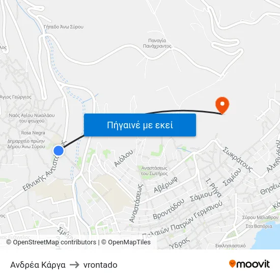 Ανδρέα Κάργα to vrontado map