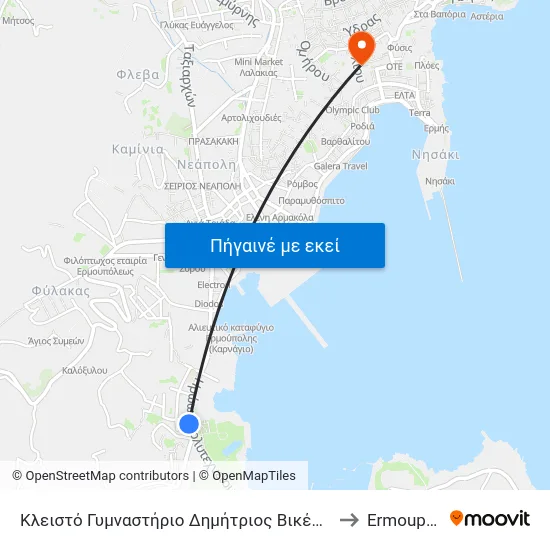 Κλειστό Γυμναστήριο Δημήτριος Βικέλας to Ermoupoli map