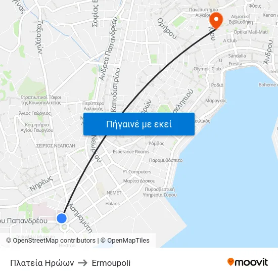 Πλατεία Ηρώων to Ermoupoli map