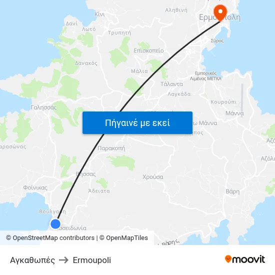 Αγκαθωπές to Ermoupoli map