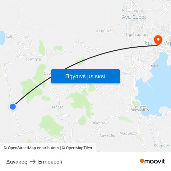 Δανακός to Ermoupoli map