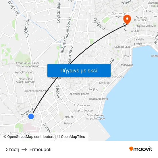 Σταση to Ermoupoli map