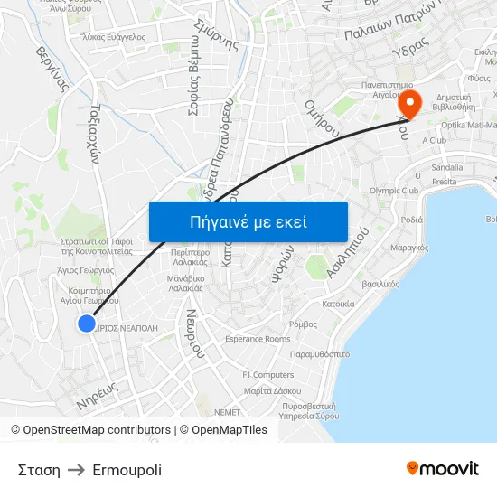 Σταση to Ermoupoli map