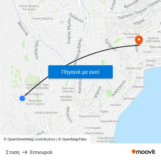 Σταση to Ermoupoli map