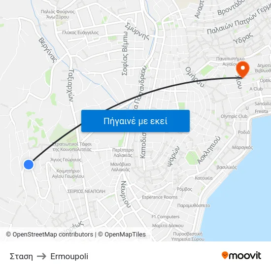 Σταση to Ermoupoli map