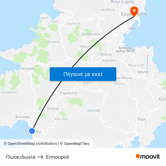 Πωσειδωνία to Ermoupoli map