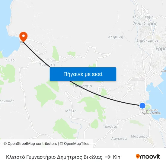 Κλειστό Γυμναστήριο Δημήτριος Βικέλας to Kini map