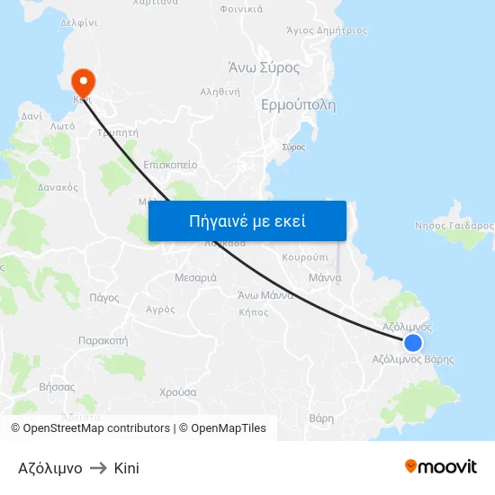 Αζόλιμνο to Kini map