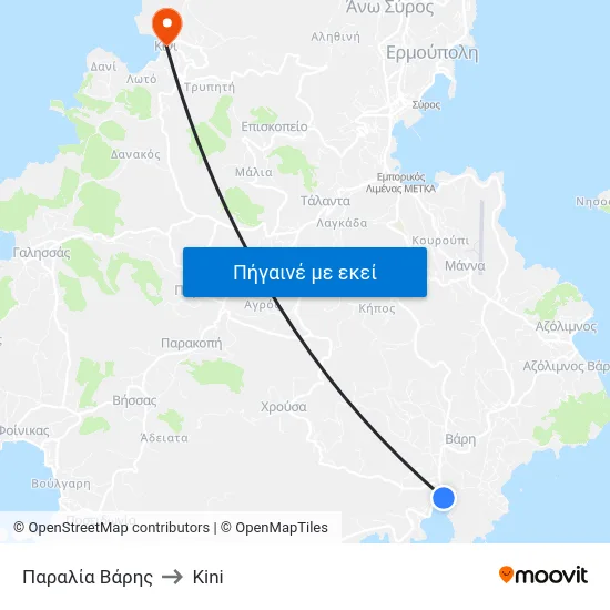 Παραλία Βάρης to Kini map