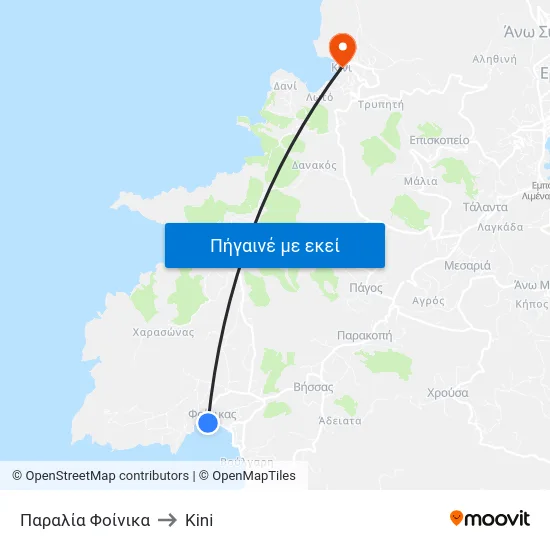 Παραλία Φοίνικα to Kini map