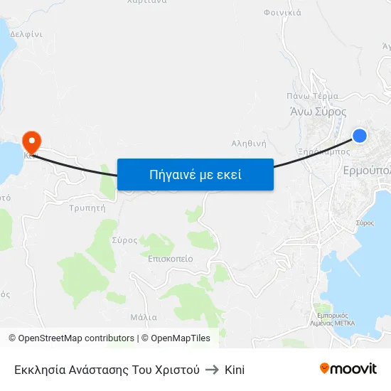 Εκκλησία Ανάστασης Του Χριστού to Kini map