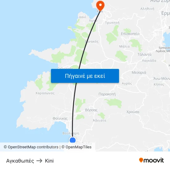 Αγκαθωπές to Kini map