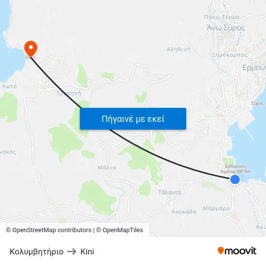 Κολυμβητήριο to Kini map