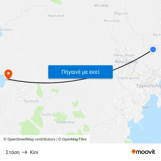 Στάση to Kini map