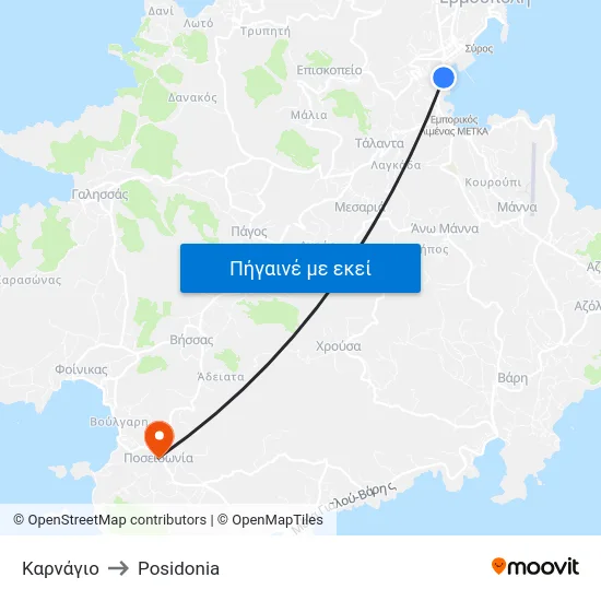 Καρνάγιο to Posidonia map