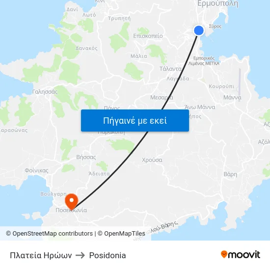 Πλατεία Ηρώων to Posidonia map