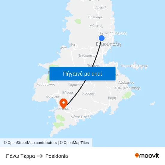 Πάνω Τέρμα to Posidonia map