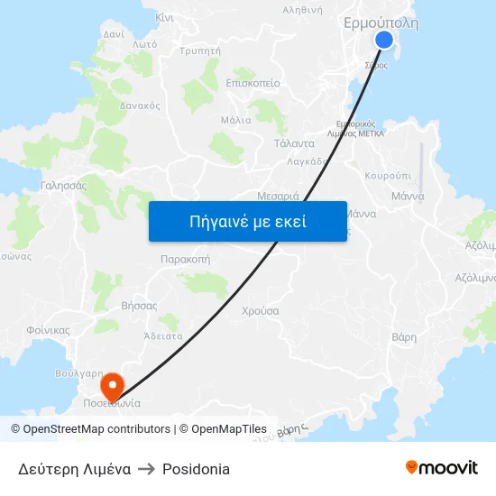 Δεύτερη Λιμένα to Posidonia map