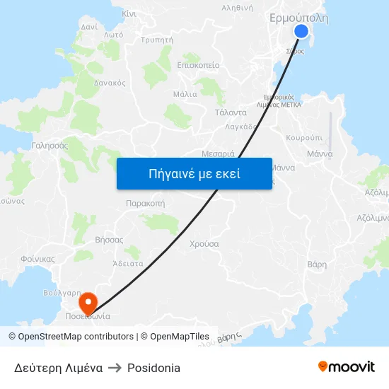 Δεύτερη Λιμένα to Posidonia map