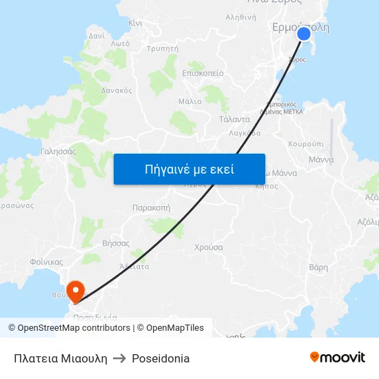 Πλατεια Μιαουλη to Poseidonia map