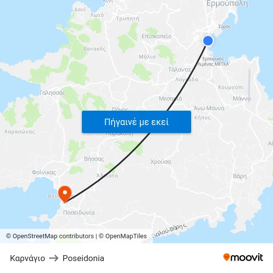 Καρνάγιο to Poseidonia map