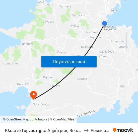 Κλειστό Γυμναστήριο Δημήτριος Βικέλας to Poseidonia map