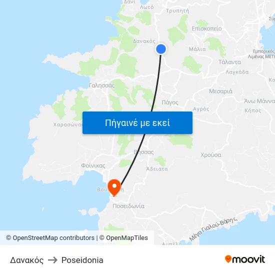 Δανακός to Poseidonia map