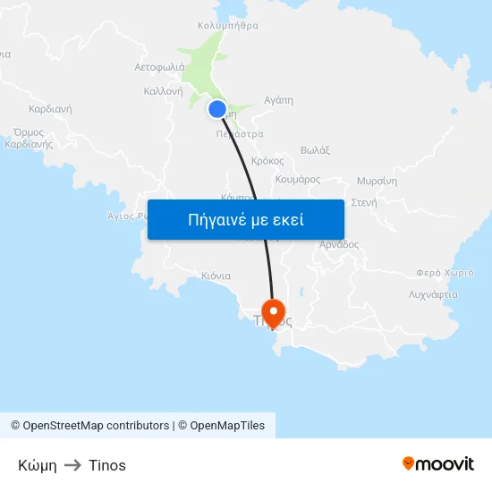 Κώμη to Tinos map