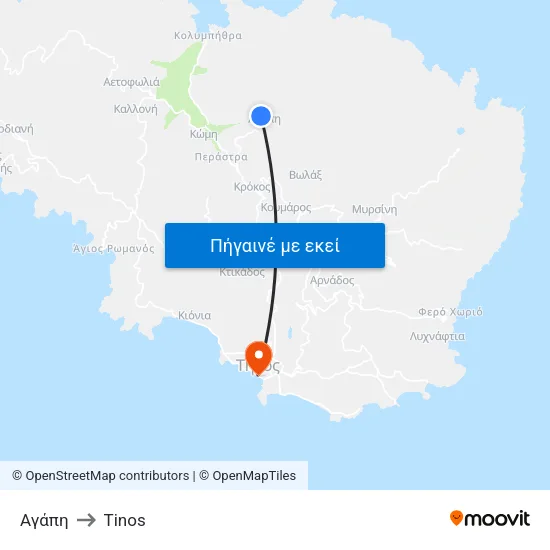 Αγάπη to Tinos map
