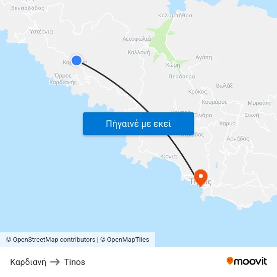 Καρδιανή to Tinos map