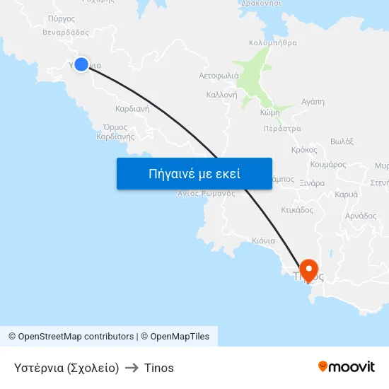 Υστέρνια (Σχολείο) to Tinos map