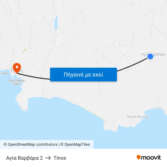 Αγία Βαρβάρα 2 to Tinos map