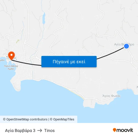 Αγία Βαρβάρα 3 to Tinos map