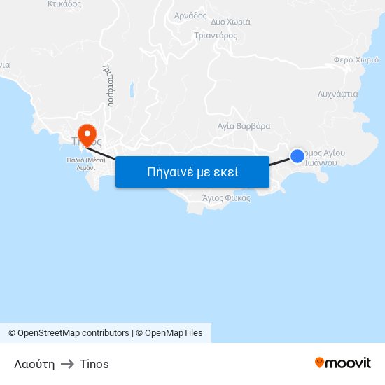 Λαούτη to Tinos map
