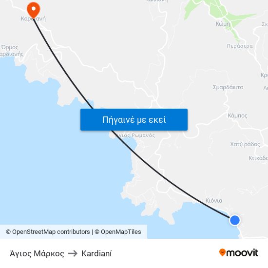 Άγιος Μάρκος to Kardianí map