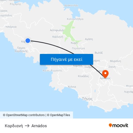 Καρδιανή to Arnádos map