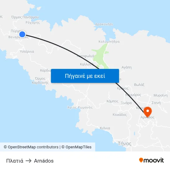 Πλατιά to Arnádos map