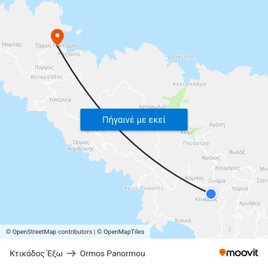 Κτικάδος Έξω to Ormos Panormou map