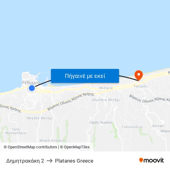 Δημητρακάκη 2 to Platanes Greece map