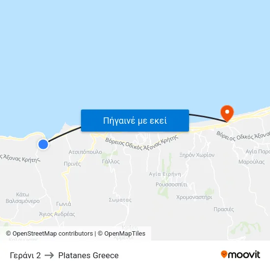 Γεράνι 2 to Platanes Greece map