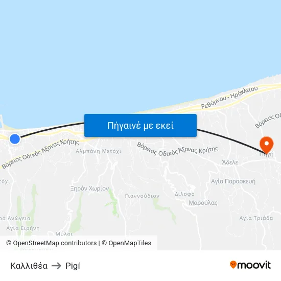 Καλλιθέα to Pigí map