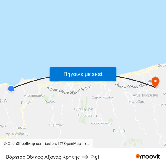 Βόρειος Οδικός Άξονας Κρήτης to Pigí map