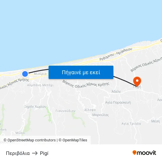Περιβόλια to Pigí map