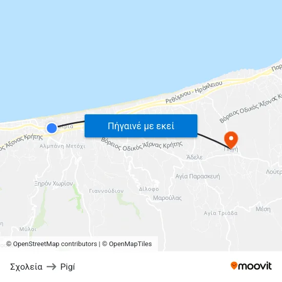Σχολεία to Pigí map